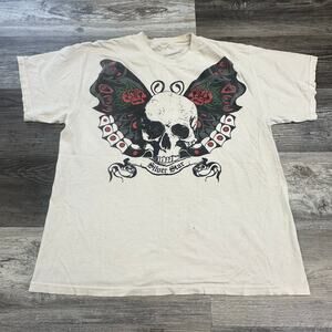 Vintage y2k Mallgoth Silver Star T-shirt Skull Wings Roses Tattoo Mens L Grunge